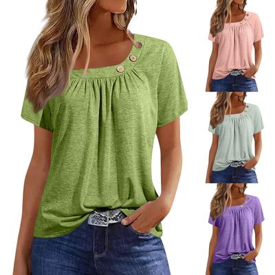 Hauts d'été pour femmes, couleur unie, col rond, manches courtes, confortables, hauts pour femmes