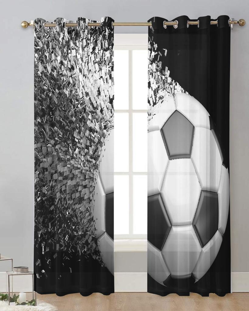 Soccer Balls Football Design Sheer Curtains for Living Room Decoration Window Curtains for Kitchen Tulle Voile Organza Curtains