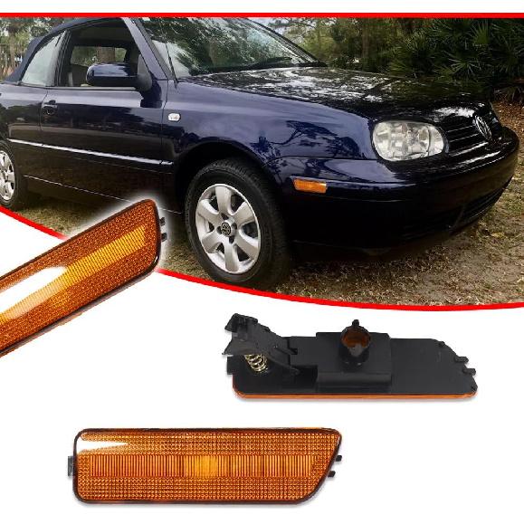 GTINTHEBOX Amber Lens Front Bumper Side Marker Light Housing Assembly Compatible with 1999-2005 Volkswagen MK4 Golf GTI R32 Rabbit Jetta
