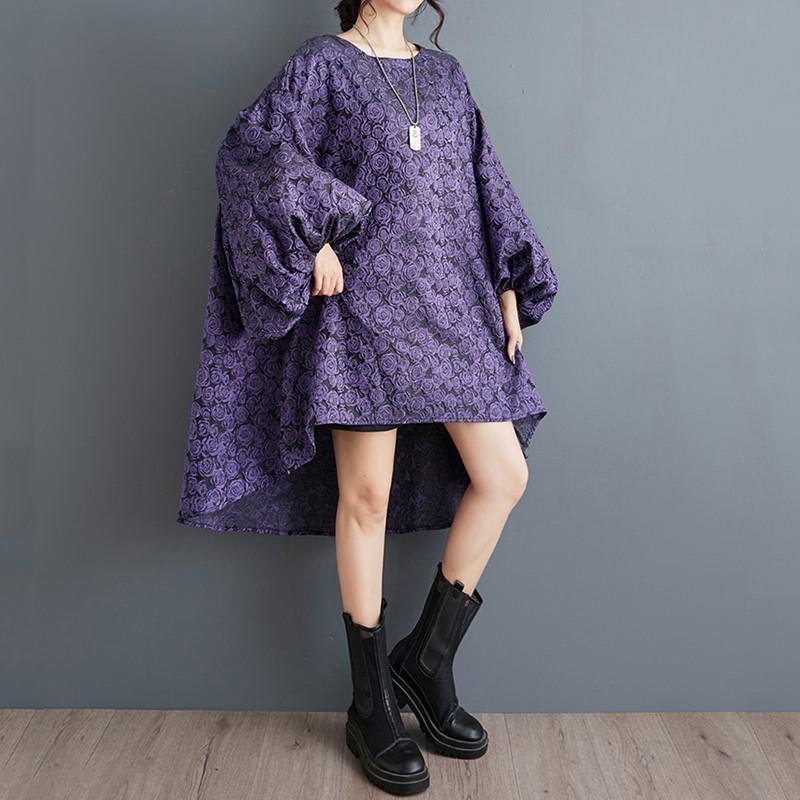 Long Sleeve Plus Size Jacquard Vintage Floral New In Dresses for Women Casual Loose Midi Spring Autumn Dress