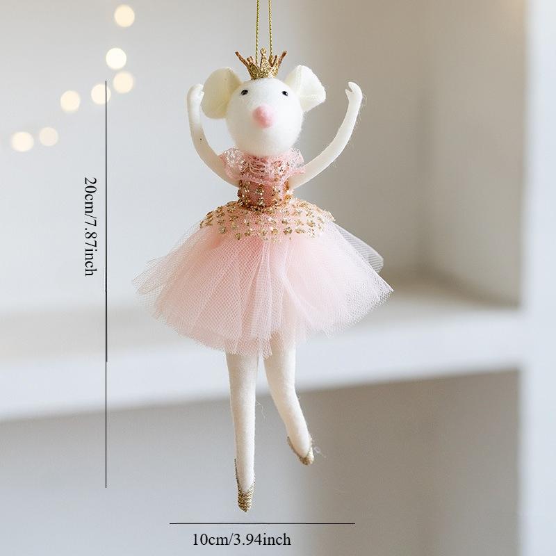 1PC Pink Mesh Skirt Gold Crown Mouse Small Pendant Creative New Year Christmas Mouse Decoration Christmas Decoration  Christmas Tree Ornament