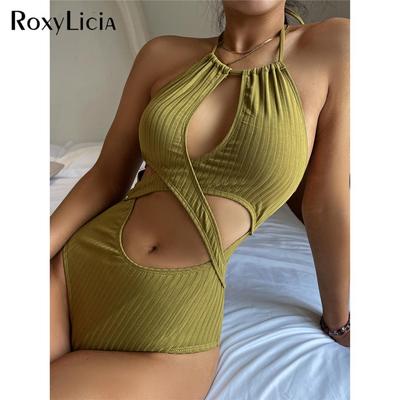 Sexy Halter Tummy Cut Out Backless One Piece Swimsuit Women Swimwear Female Monokini Padded Bather Bathing Suit Swim Lady
