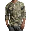 Men's Button-Down Contrast Raglan 3/4 Sleeve Top