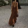 Women Summer Dress Sleeveless Spaghetti Strap Pleated Maxi Dress Beach Vacation Loose Flowy Sundress