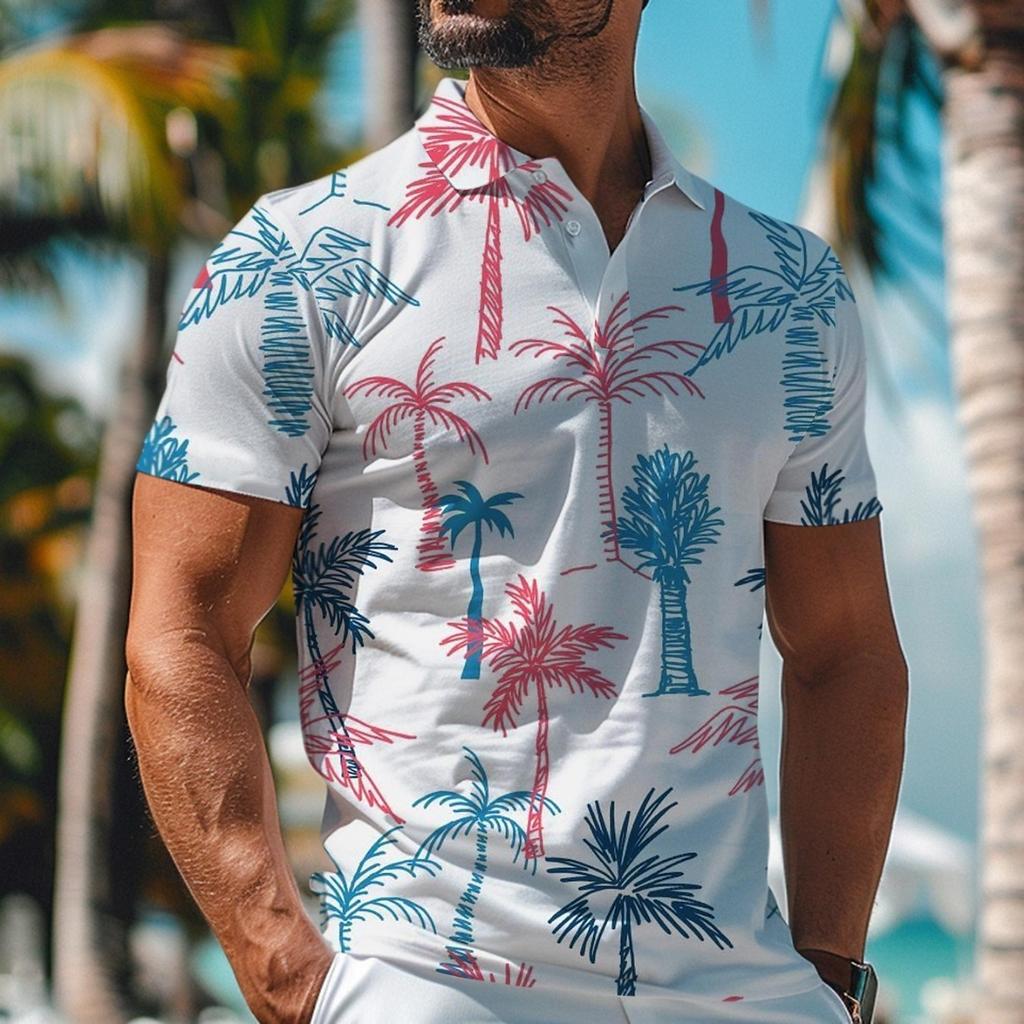 Tropical Floral Botanical Men's Fashion Casual 3D Print Golf Polo Polyester Short Sleeve Turndown Micro-elastic