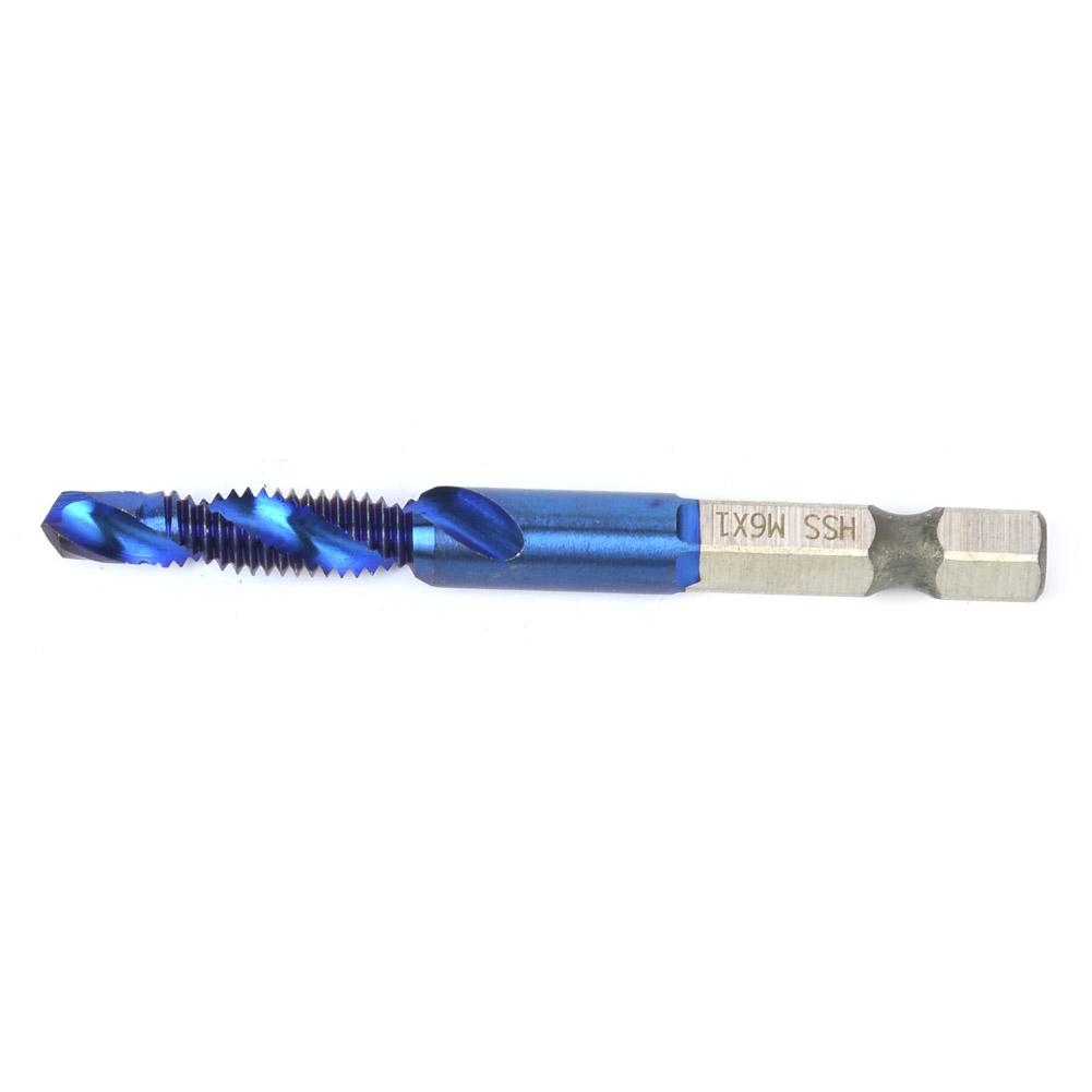 High Speed Steel Plated Blue 6.35mm Hex Shank Tap Drill Bit HSS Compound Tap (M6)