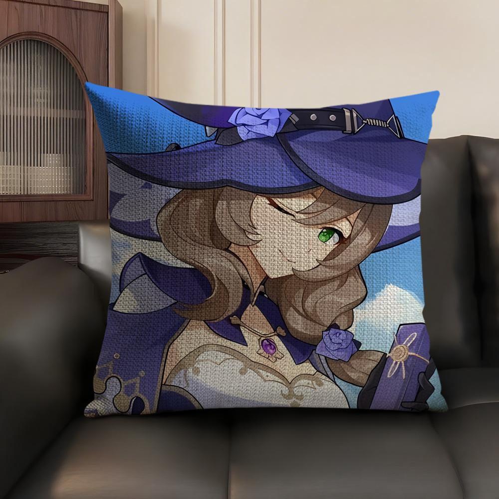Lisa Cute Genshin Impact Cushion Cover Natural Linen Organic Fabric Double-Sided Printing Sofa Home Decor Gift Pillow Case