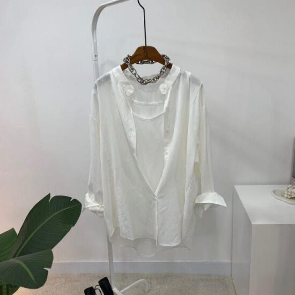 C S In The Room Sora Sheer Strap Tank Top   Henry neCk Long Sleeve Shirt Set 3  