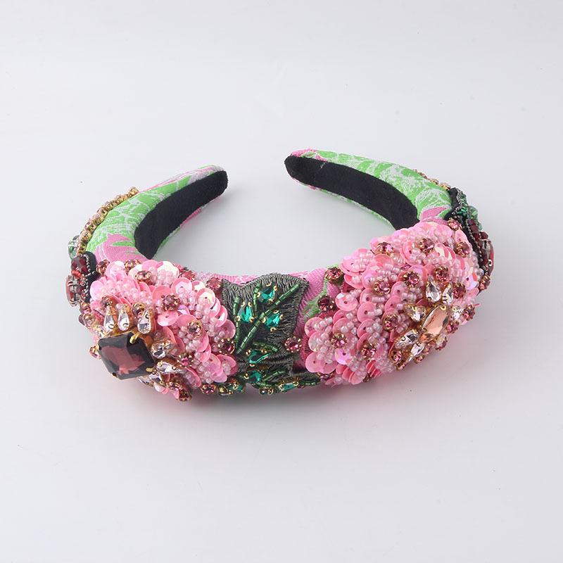 Sponge Pink Rhinestone Headwear Fashion Hairband Luxury Baroque Crytal Headband Wedding Ladies Bridal Hair Accessories