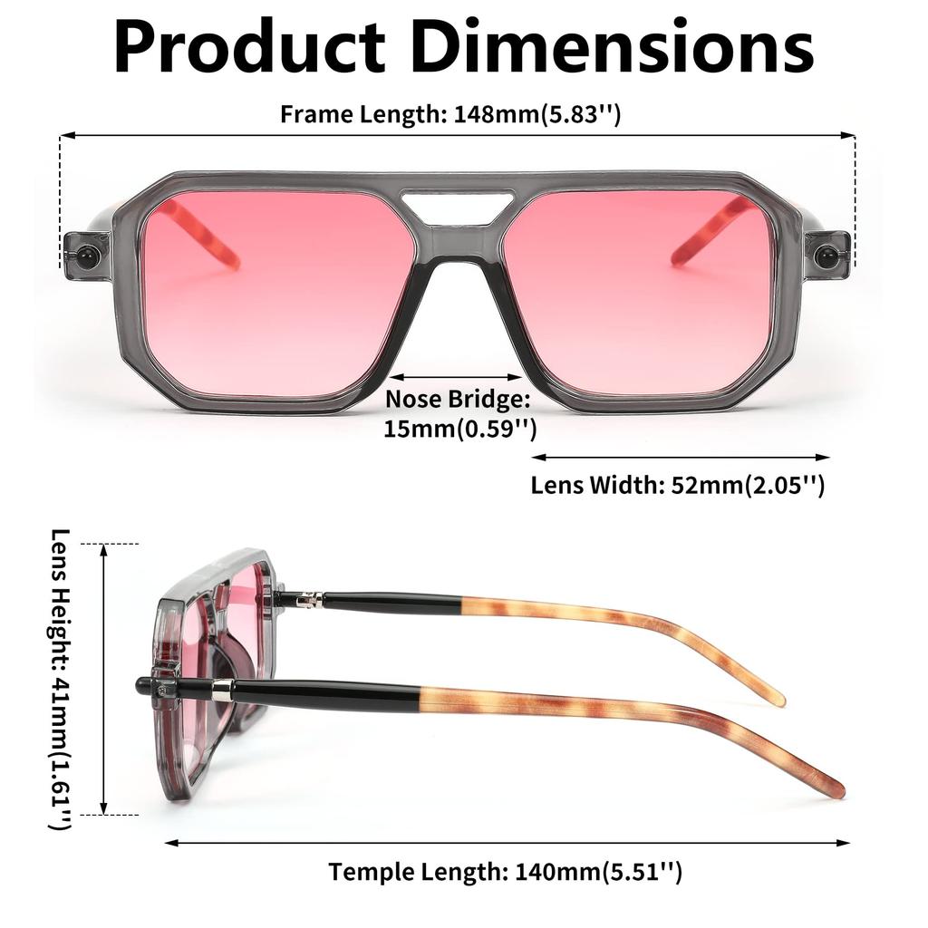 FEISEDY Retro Rectangular Sunglasses for Men and 70s Flat Aviator Classic B2622 Women, Sunglasses, UV400,