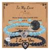 Bracciale con proiezione "Ti amo" in 100 lingue con pietra naturale smerigliata e turchese bianco per coppie
