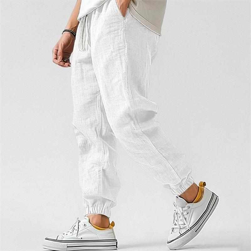 

Men s Casual Drawstring Ankle Pants in Linen-Look Fabric, Multiple Colors (Brown, Blue, Beige, Green, White) S білий