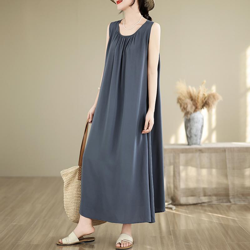 Elegant Women's Summer Dress Loose Sleeveless Plus Size Casual Long Dresses Vintage Clothes