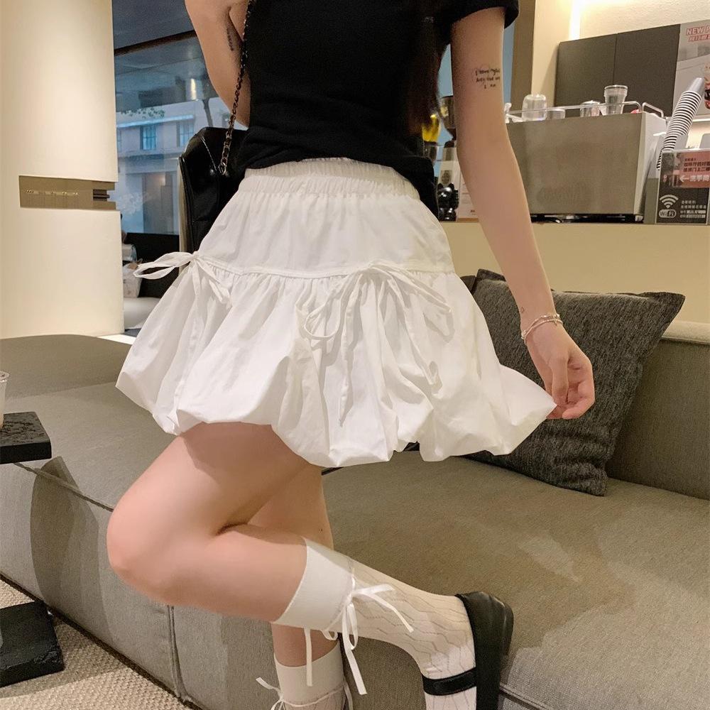 Women’s White Midi Bow Tie Tulip Skirt - Sweet Summer A-Line Style