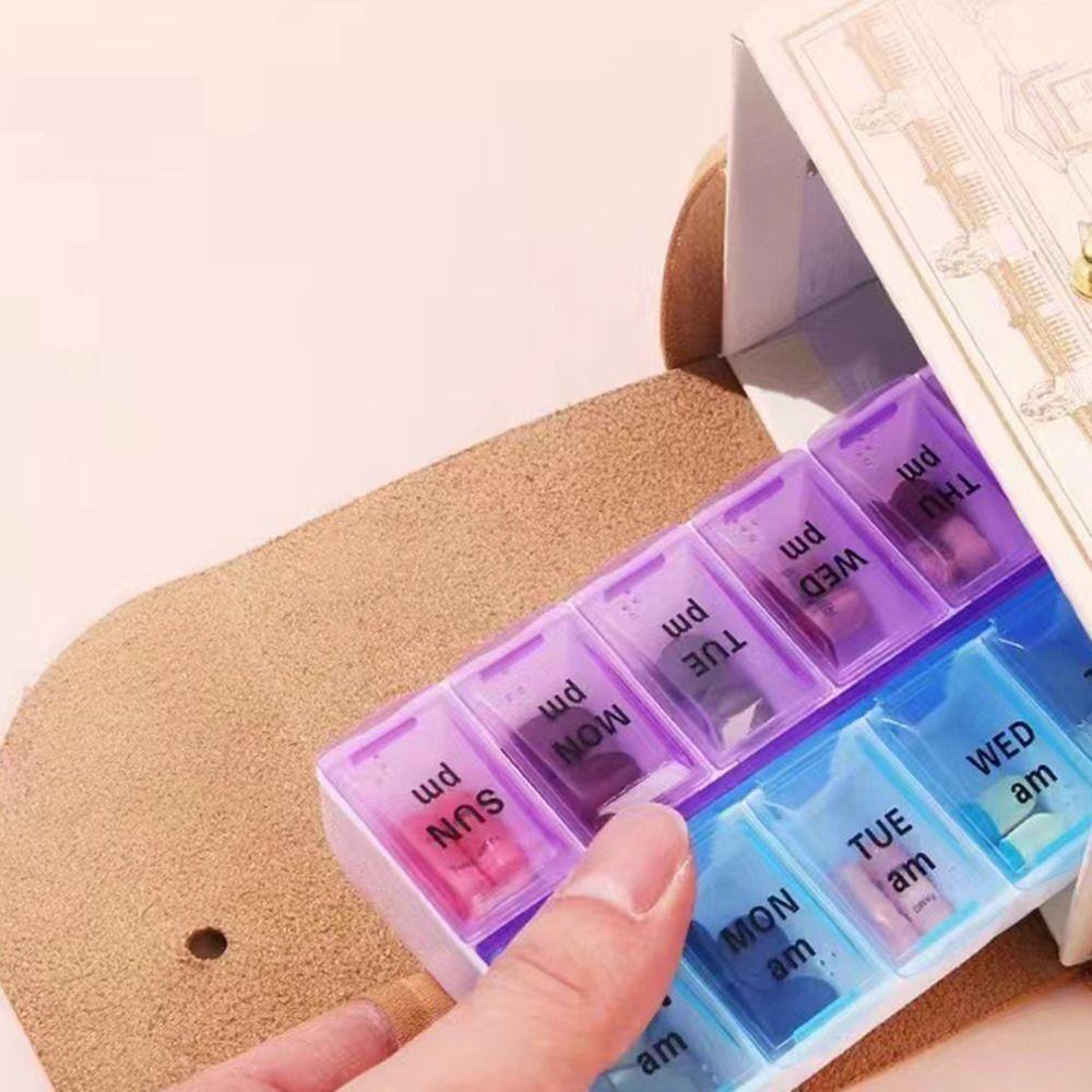 7-Day Weekly Pill Box 14 Grid First-Aid Kit Container Portable Tablte Dispenser