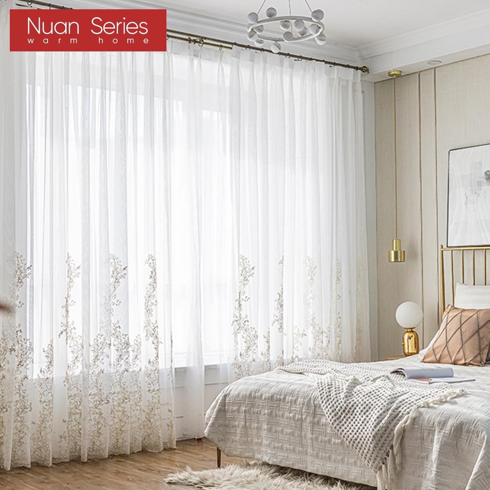 1PC Nuan Series Europejski styl francuski luksusowy haftowany przezroczysty firana romantyczny biały tiul do salonu sypialni i balkonu okno wystrój domu