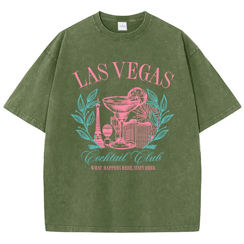 

Las Vegas Cocktail Club Prints Washed TShirt Women Cotton Oversized Tops ONeck Comfortable Distressed T Shirt Summer Clothes S