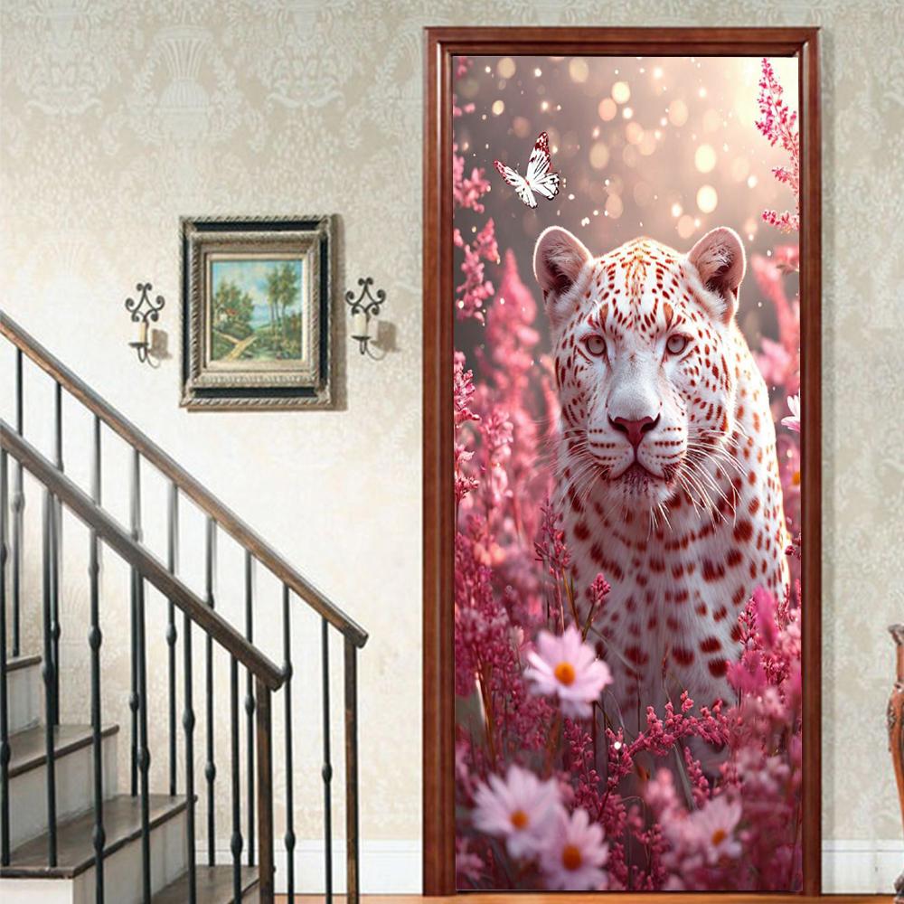 1 Stück Tiger Veranda Vinyl Türsticker Für Schlafzimmer Heimdeko Selbstklebend Abnehmbarer Wandaufkleber Türrenovierung Wasserdichtes Poster