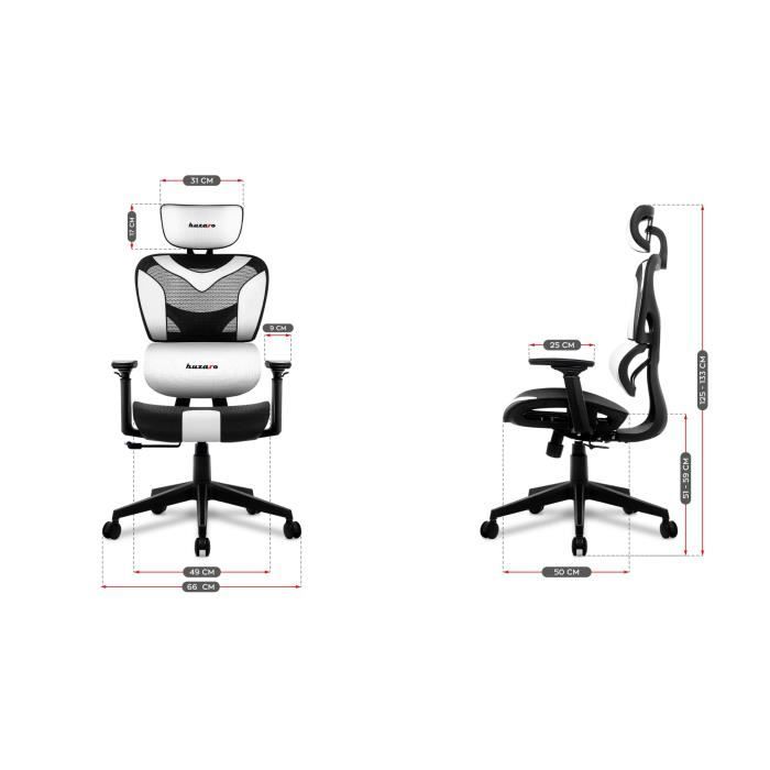 Chaise de jeu ergonomique HUZARO Combat 8.0 blanc - Hauteur et accoudoirs réglables - Support lombaire - Têtière