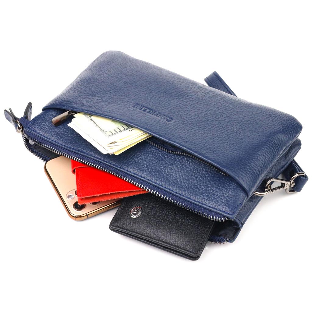 Original Men's Clutch Bag Made of Genuine Grained Leather CANPELLINI 21555 Blue