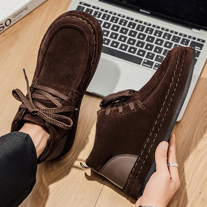 Plus velvet  Men's Winter Shoes Brown Ankle Boots for Men Fashion Lace-up High top Casual Shoes Men Fur Warm Suede Boot
