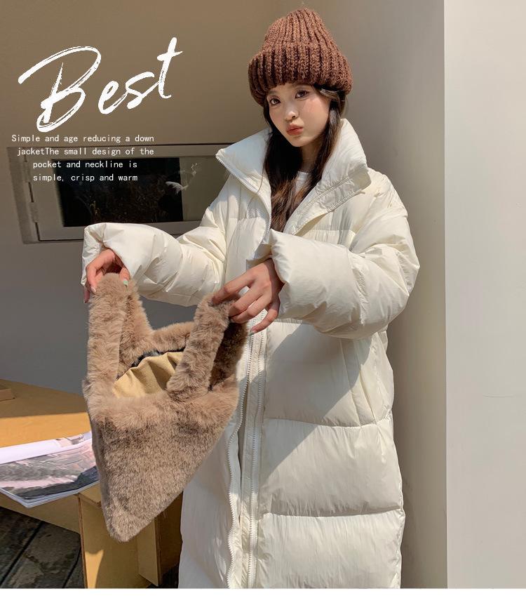Women's Thick Padded Over-the-Knee Cotton Coat with Stand-Up Collar, Loose Fit, Plus Size, Long-Length Warm Outerwear.