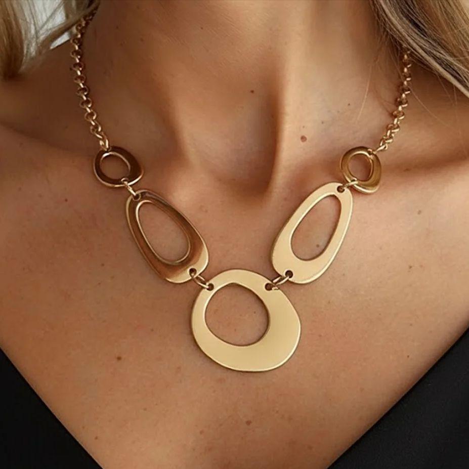 

Ingemark Vintage Hollow Out Geometry Chokers Necklaces for Women Minimalist Irregular Oval Pendant Necklace Fashion Neck Jewelry
