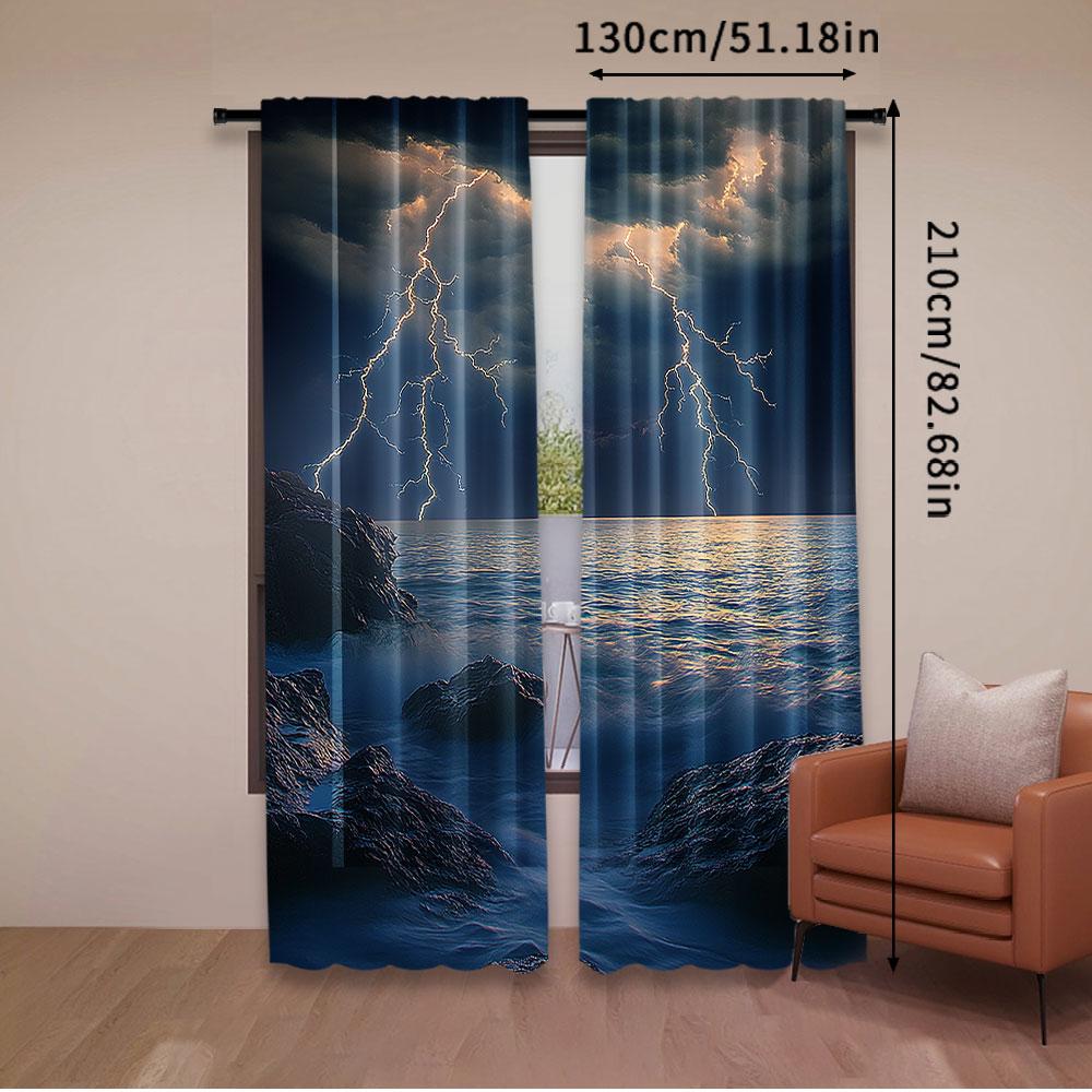 2Pcs Nature Curtain Summer Storm Over The Rocks In Ocean Bad Weather Nature For Bedroom Living Room And Dining Room