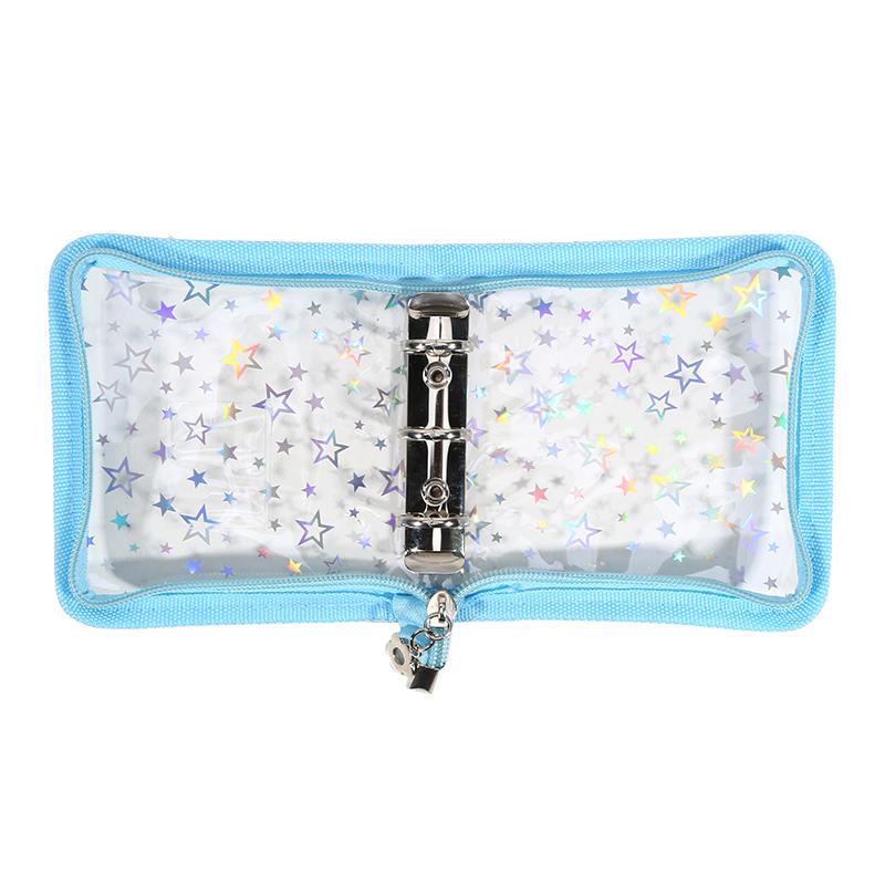 Mini PVC 3-Ring Binder Laser Star Design Zipper Closure Transparent Album For Photo Card Storage Memory Keeping Collecting Exquisite Fast Delivery