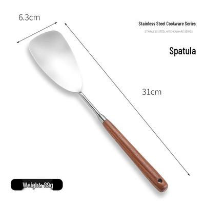 ZISIZ Retro Mini Stainless Steel Walnut Stir-fry Spatula Set
