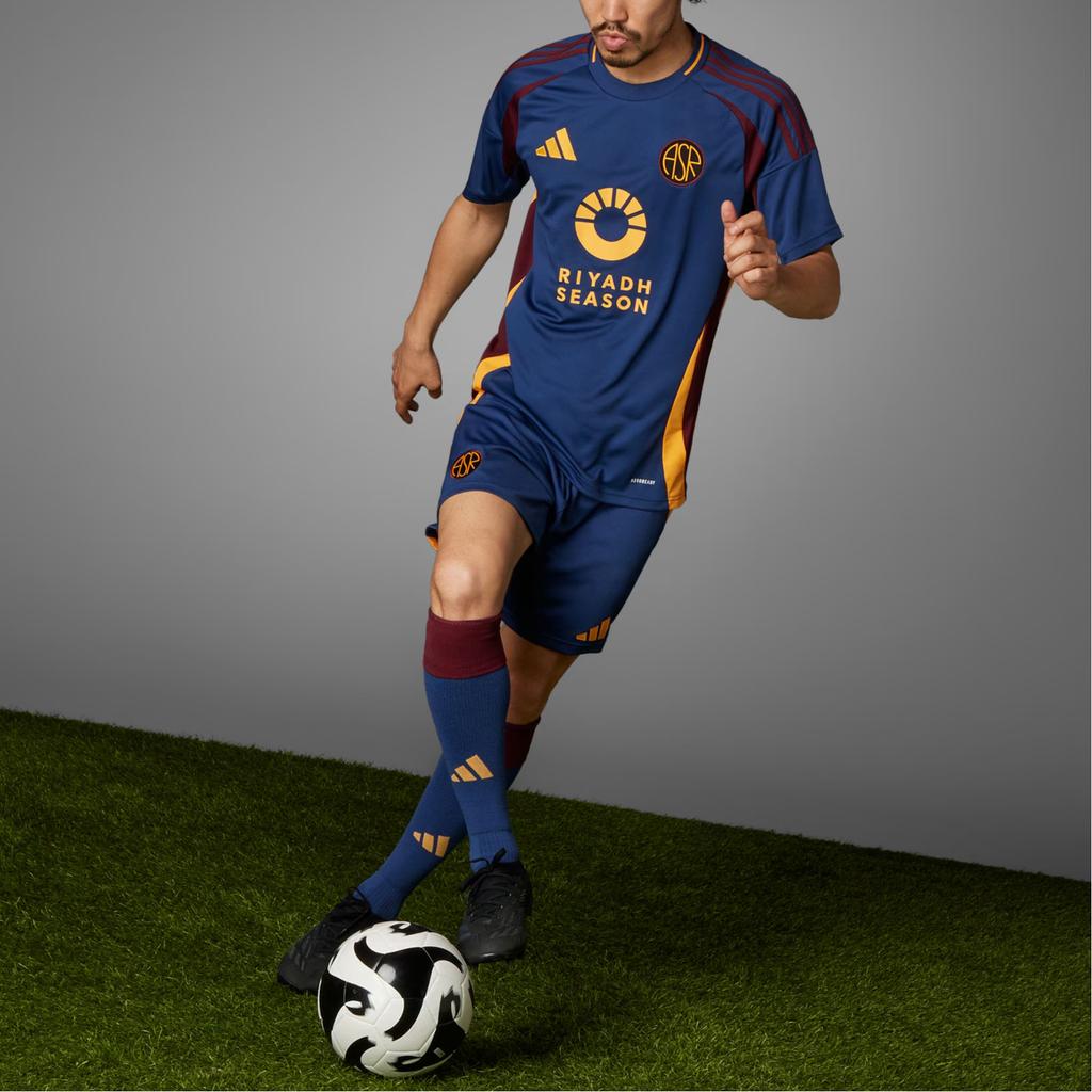 Adidas AS Roma Series Fan Version Second Away Brand Logo Sports Slim Fit Short Sleeve Retro Football Shirt Men Tops Tech-Indigo IT6062