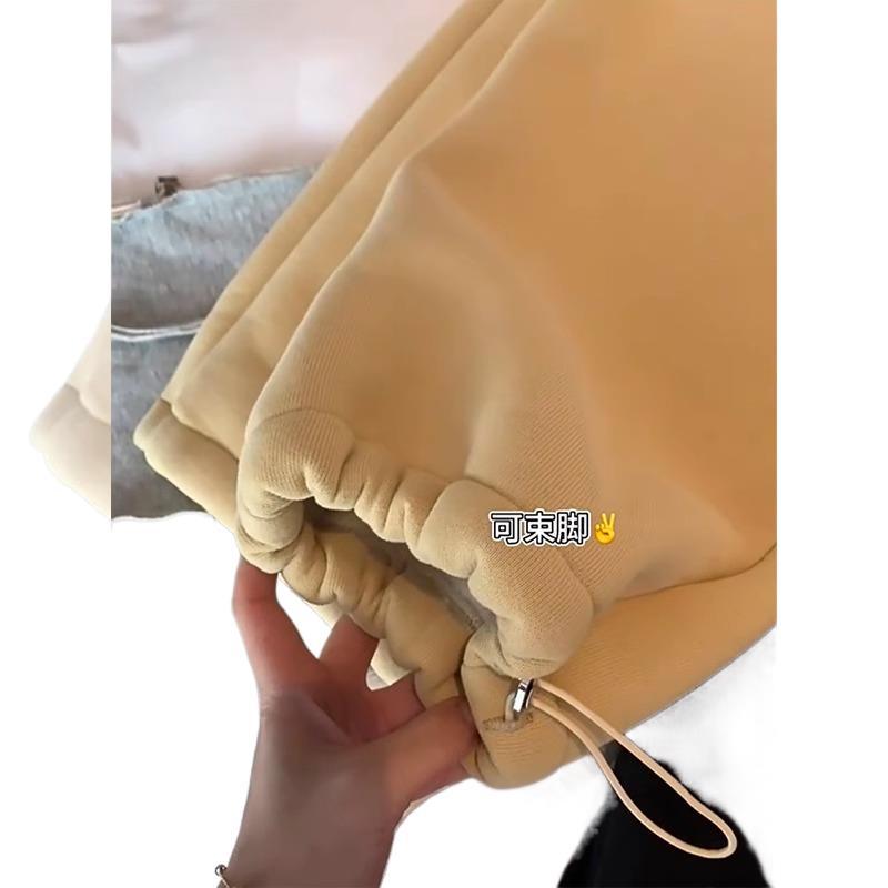 Супер товсті однотонні теплі спортивні штани з вовни ягняти Жіночі осінні та зимові флісові потовщені бавовняні штани на північно-східному зав’язуванні повсякденні спортивні широкі штани