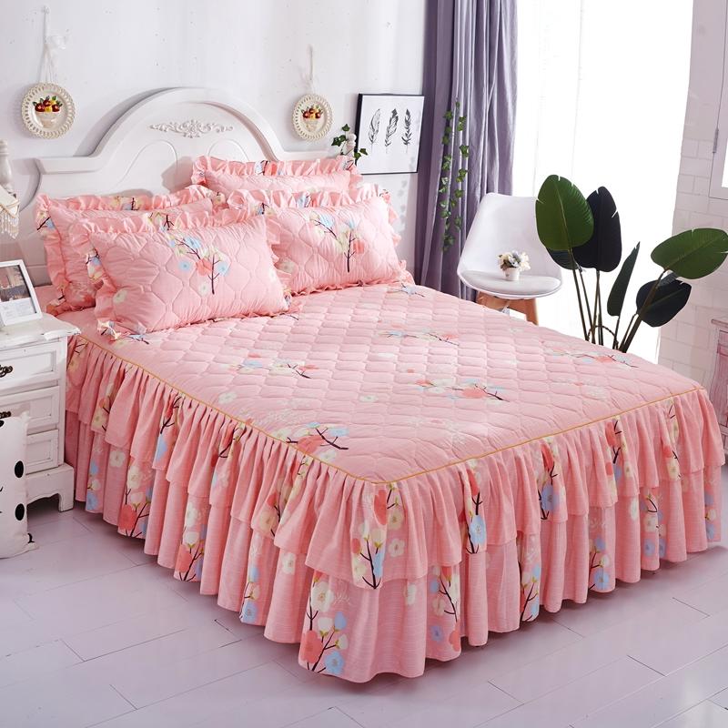Winter Quilted Thick Bedspread Fitted Sheet Ruffles Drop Soft Bed Skirt Couple Double Mattress Pad Cover Linens 150 180x200