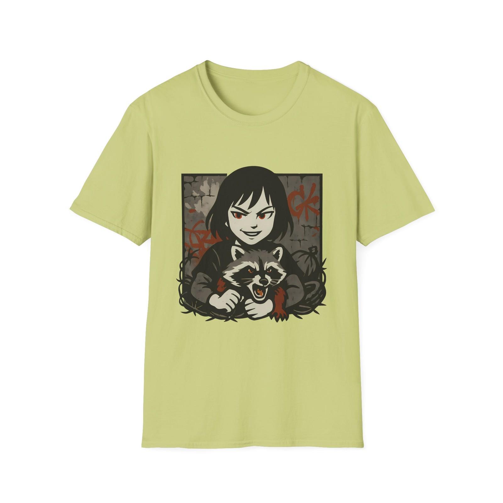 Unisex Softstyle Girl and Angry Raccoon T-Shirt Mens Womens Tees Top – Urban Graffiti, Gritty Vibe XL