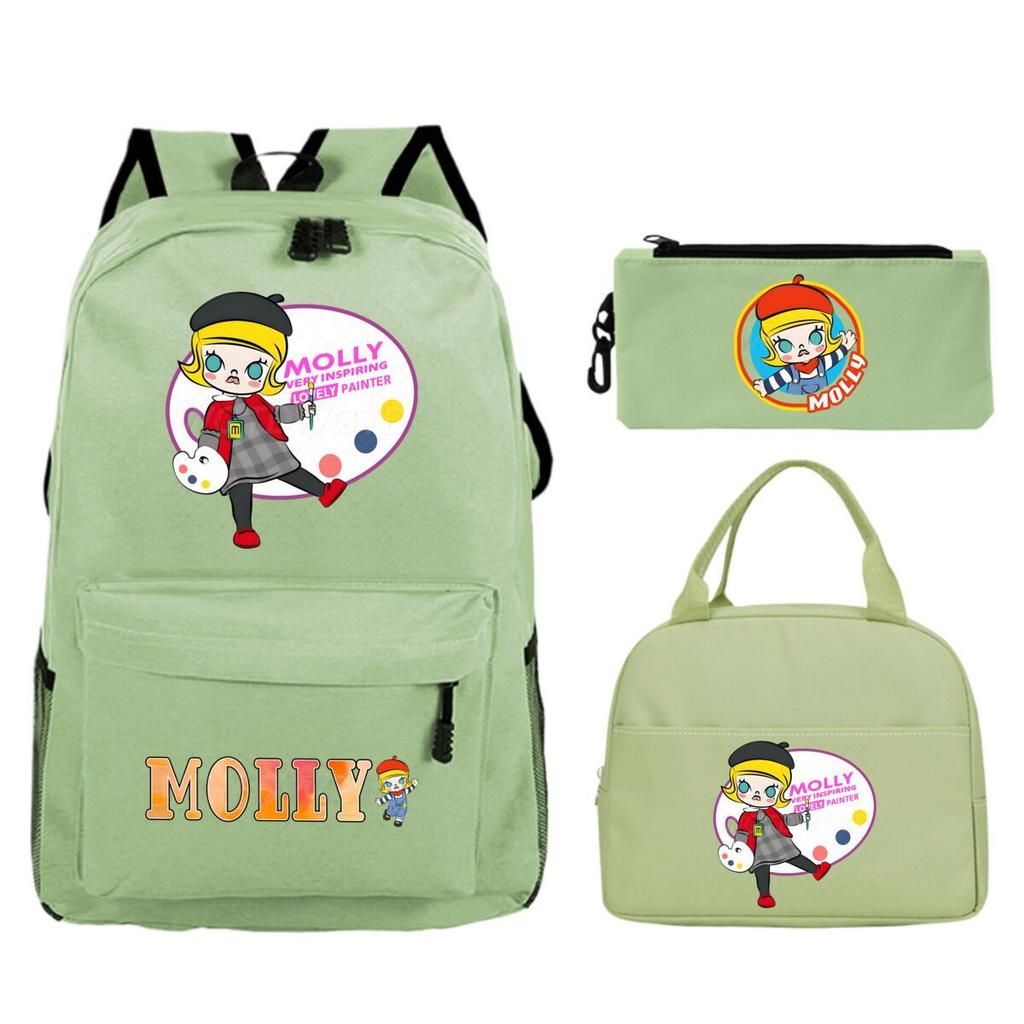 Cute Molly Cartoon Peripheral Casual Backpack Printing Trend Primary and Secondary School Schoolbag Three-piece Set