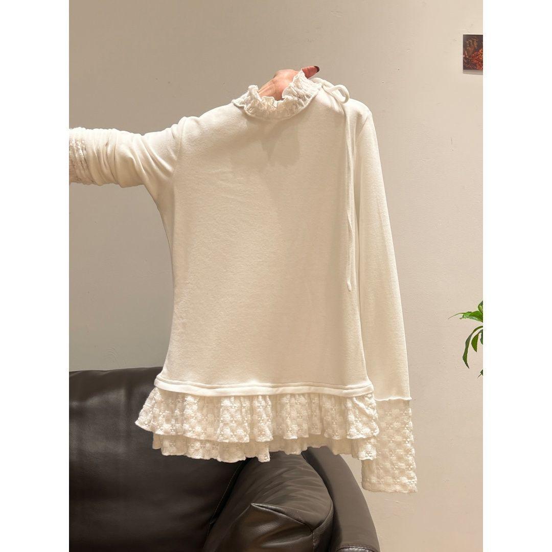 

Plus Size Velvet Embroidered Long Sleeve Top for Women - Autumn/Winter Slimming Base Layer Shirt XL (121-140 jin) грязно-белый