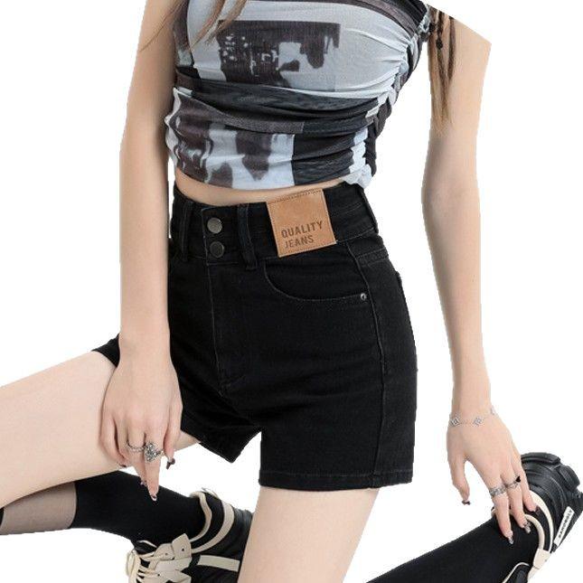 Shorts vaqueros retro de talle alto de verano 2025 con línea A para mujer