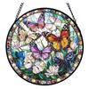 Stained Glass Sun Catcher Window Decors Window Display Glass Hanging Panel with Black Metal Frame, Stained Glass Accent with Chain for Home Accent Use