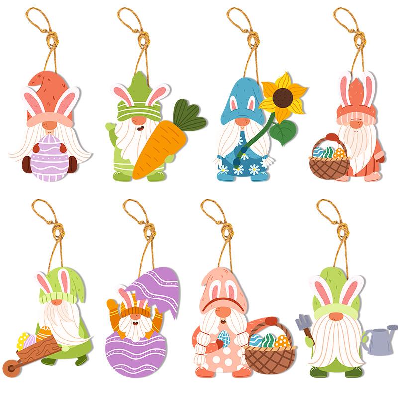 8pcs Easter Bunny Egg Hanging Ornaments Happy Easter Decoration Easter Egg Gnome Bunny Gift Card Kids Gift Decor