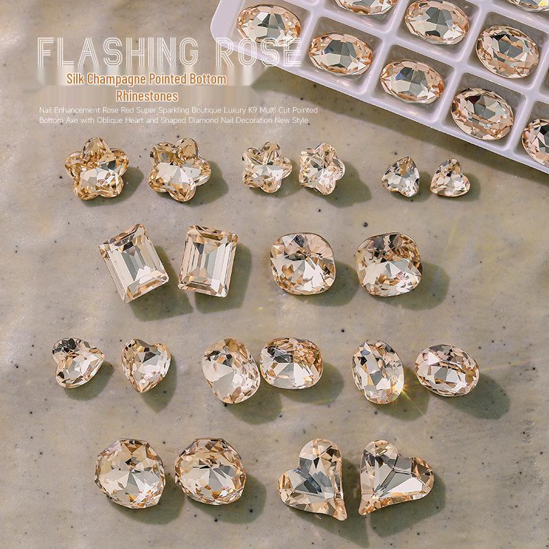 

Champagne Irregular Heart & Square Rhinestones for Nail Art Decoration