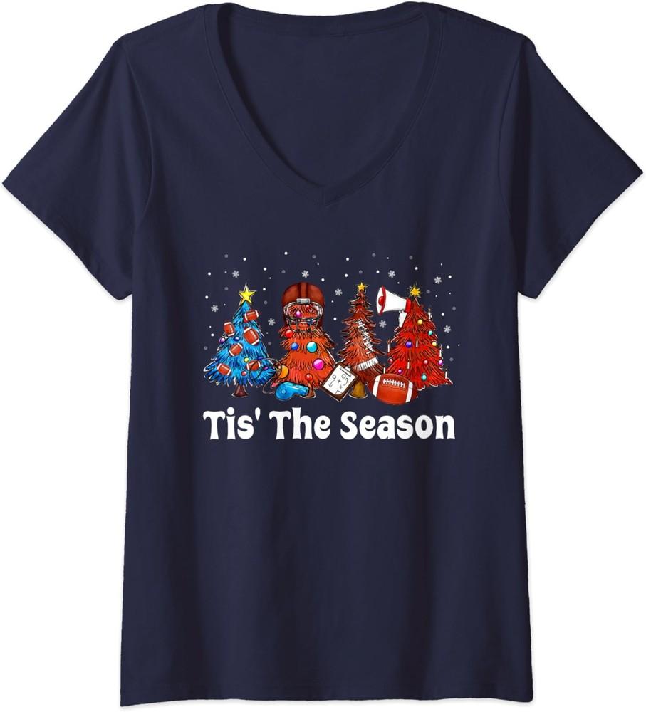 Tis The Season Football Christmas Ornaments Ladies V-Neck Tshirt Unisex T-Shirt XXL