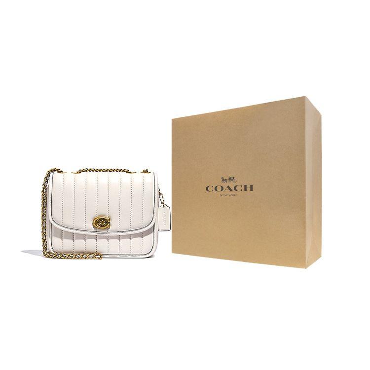 Coach Madison 23 Solid Color Striped Quilted Chain Shoulder Strap Napa Smooth Leather Small Crossbody Bag Women Bags Pink White 4684-B4HA