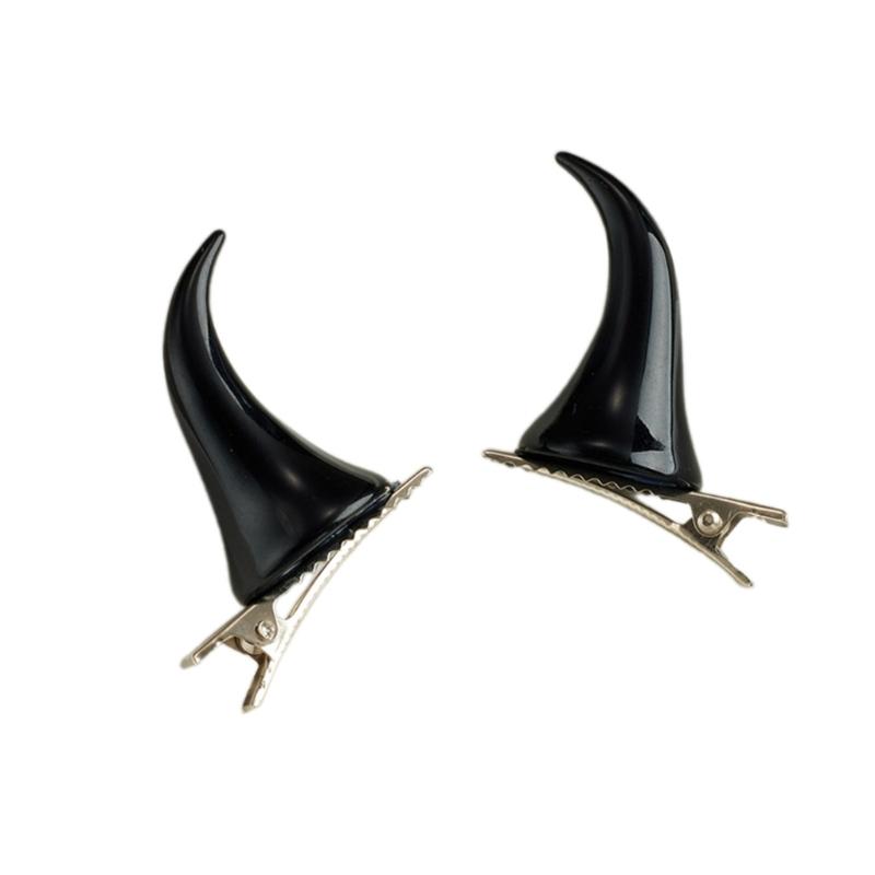 Goth Bull Horn Shape Hairpin for Woman Carnivals Halloween Role Play Hair Clip
