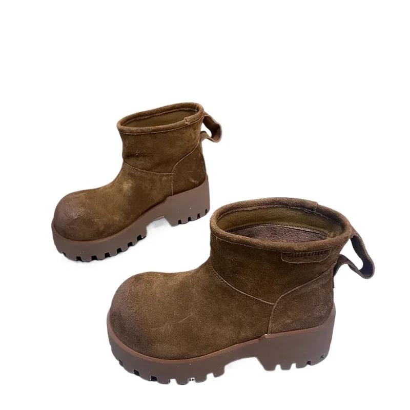 Leopard Snow Ankle Boots Women Platform Suede Warm Shoes Woman 2025 Trend Winter Brand Short Plush Motorcycle Botas De Mujer