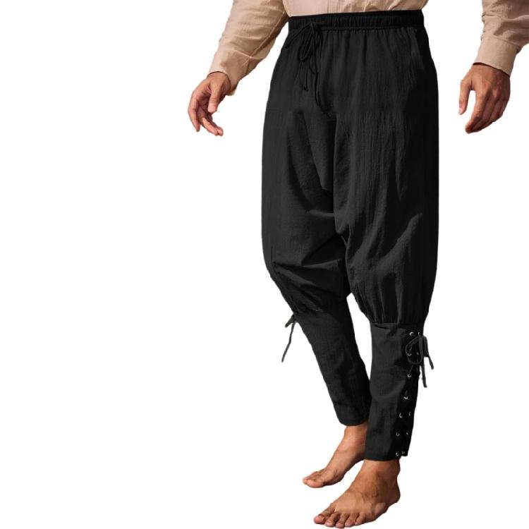 Men Pirate Pants Renaissances Ankle Band Pant Medieval Vikinges Navigator Pants Halloween Costume Cosplay with Drawstring