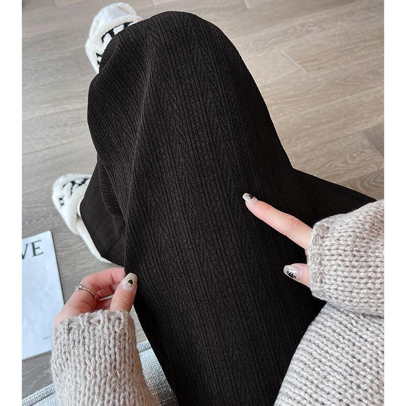 Wheat Ear Pattern Knitted Wide-leg Pants Women's Autumn and Winter 2025 New High-waisted and Thin Straight-leg Narrow Chenille Velvet Pants