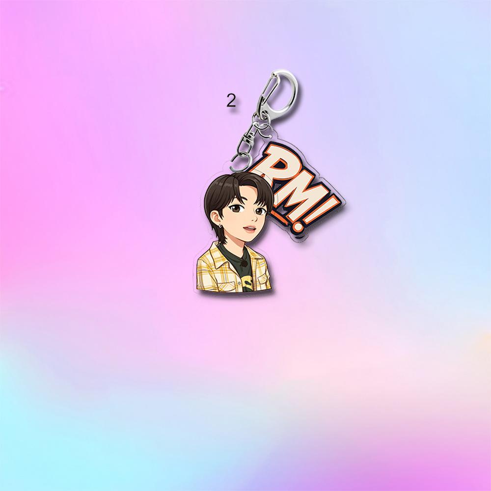 Portachiavi Carino Casual Stile Cartone Animato BTS, Portachiavi Bangtan Boys con Figura Cartone Animato e Targhetta Colorata, Ciondolo Borsa Idol Kpop per Fan ARMY