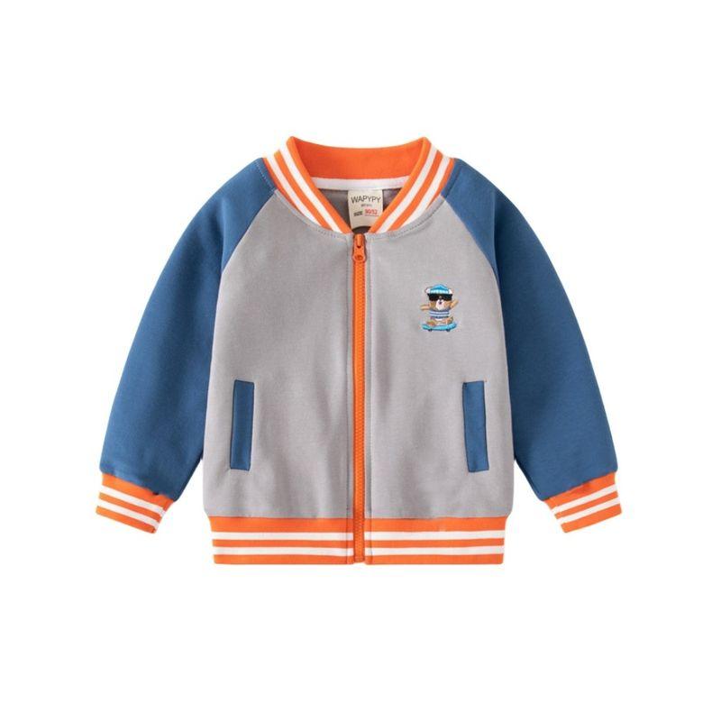 Children's Clothing Spring and Autumn Long-Sleeved Color-Blocked Baseball Jacket Boys' Bear Shirt Thin Coat Baby Boy Cardigan Top