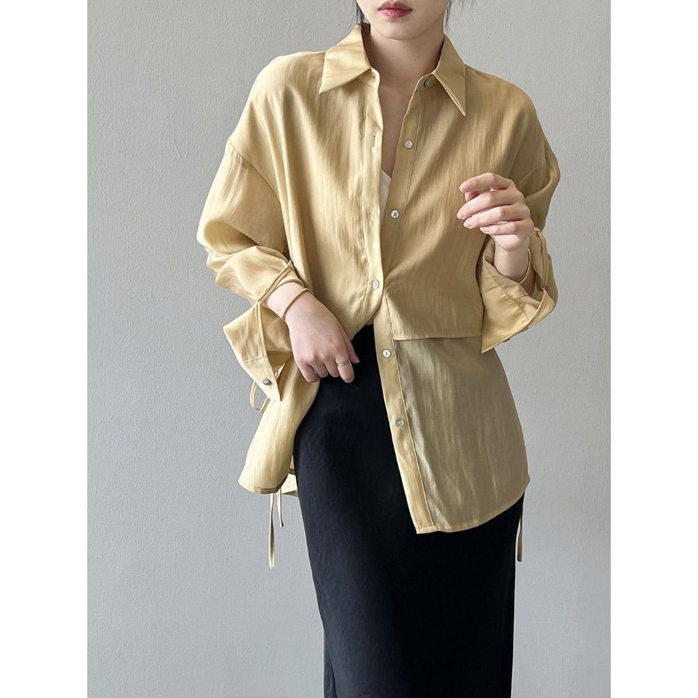 Fake Two-piece Shirt Women Spring Summer Collection Collared Loose Long Sleeved Top Temperament