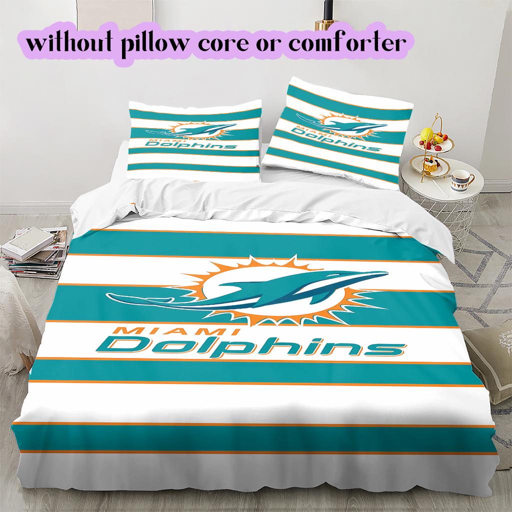 Miami Dolphins Pattern Bedding Quilt Set Quilt Cover Pillowcase Home Decoration Birthday Gift (1 * duvet cover + 2 * pillowcase, without core)